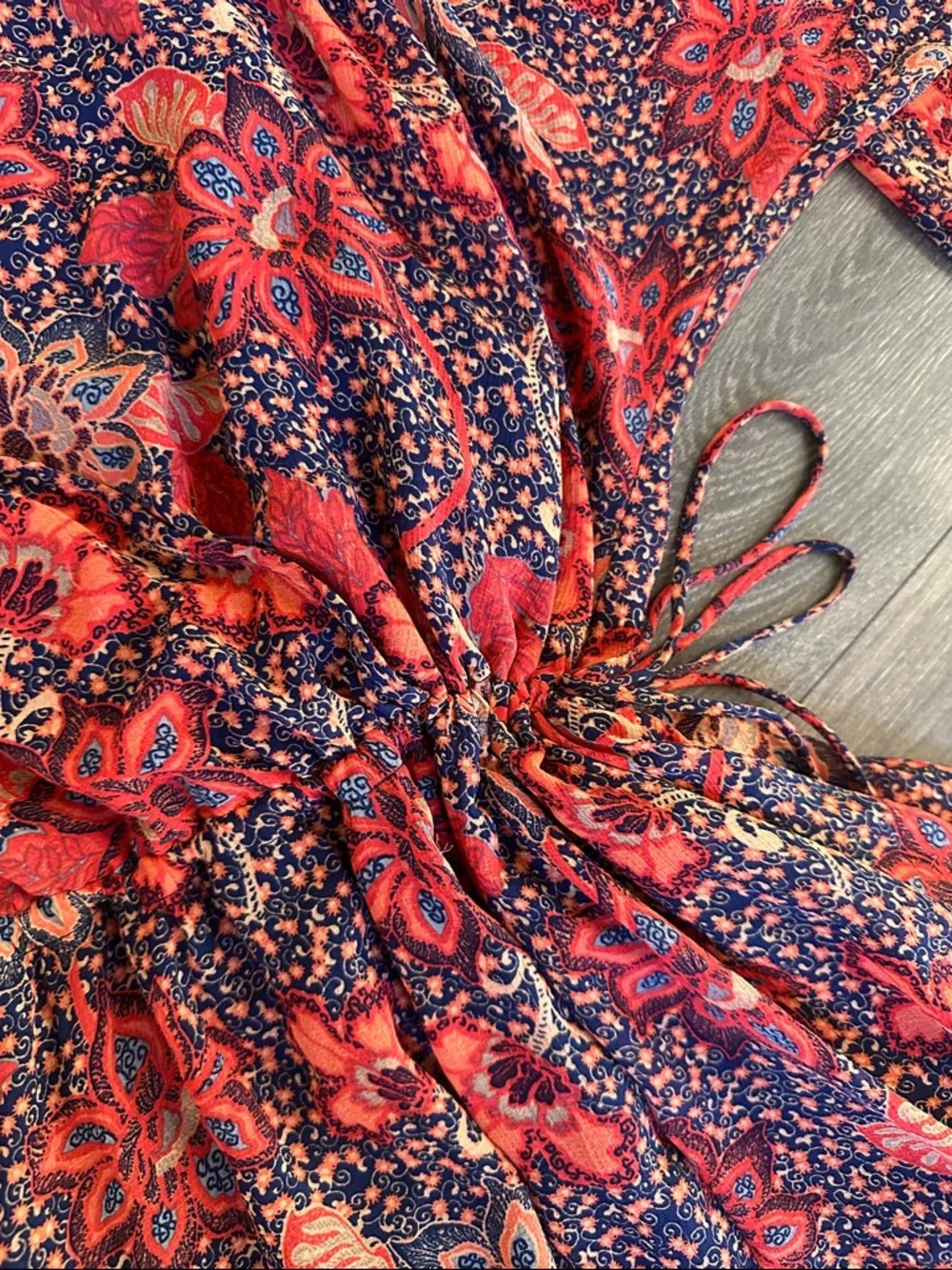 Free People Floral Boho Mini Dress Wrap Style XS - Picture 5 of 9